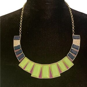 Stony Jewelry necklace, lime green, deep blue, rhinestone.​